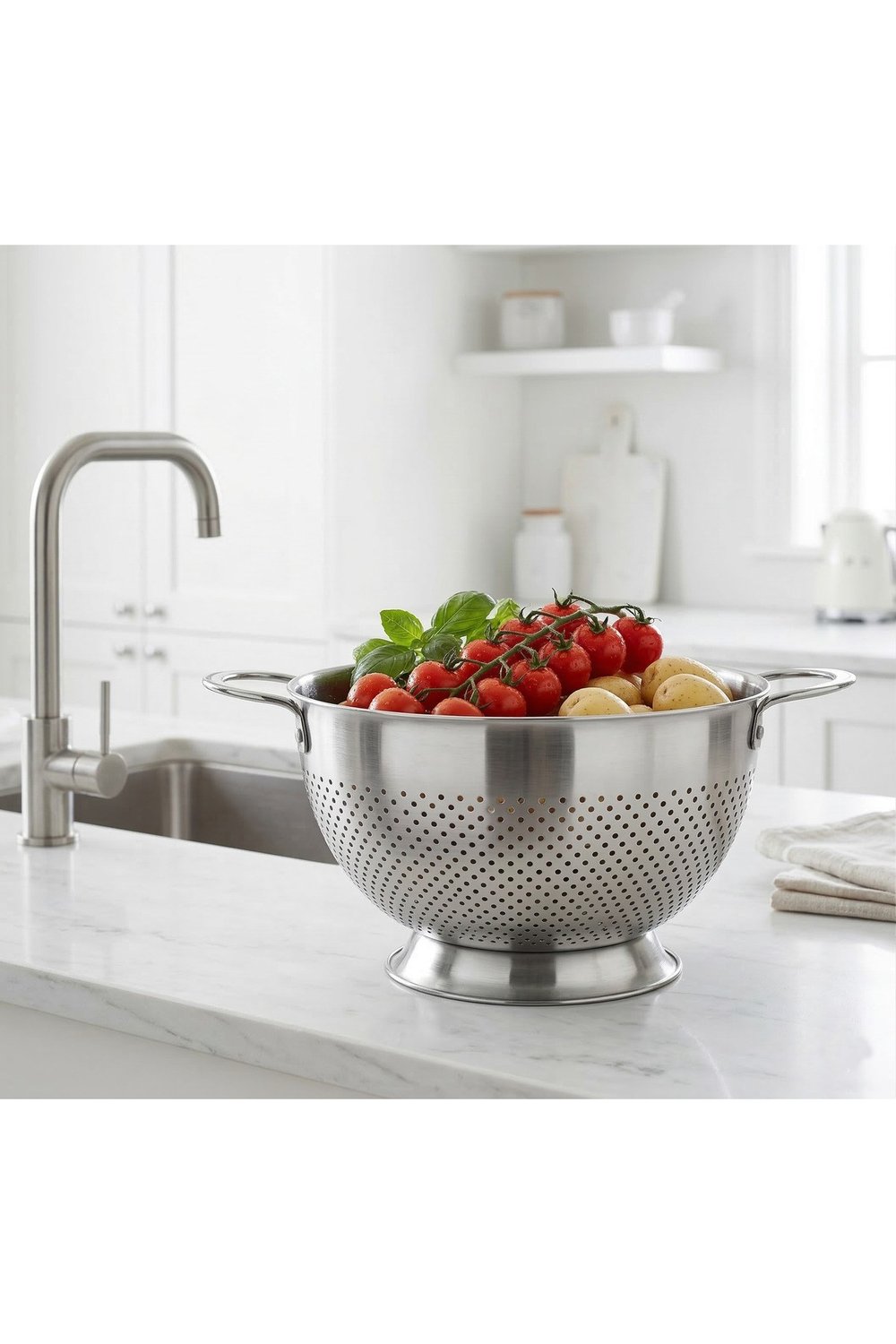 Paslanmaz Çelik Gastro Süzgeç – Büyük Boy, Ayaklı, Çift Kulplu 25 cm