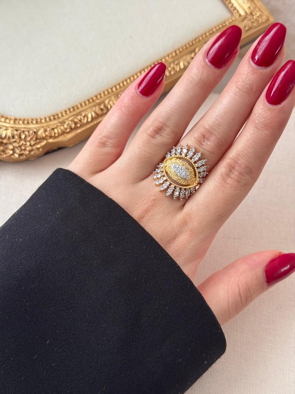 Beyaz Eye Zirkon Taşlı Gold Yüzük 3397