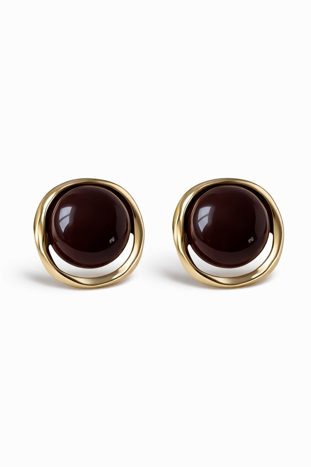 Bordo Taş Detaylı Gold Küpe 3417