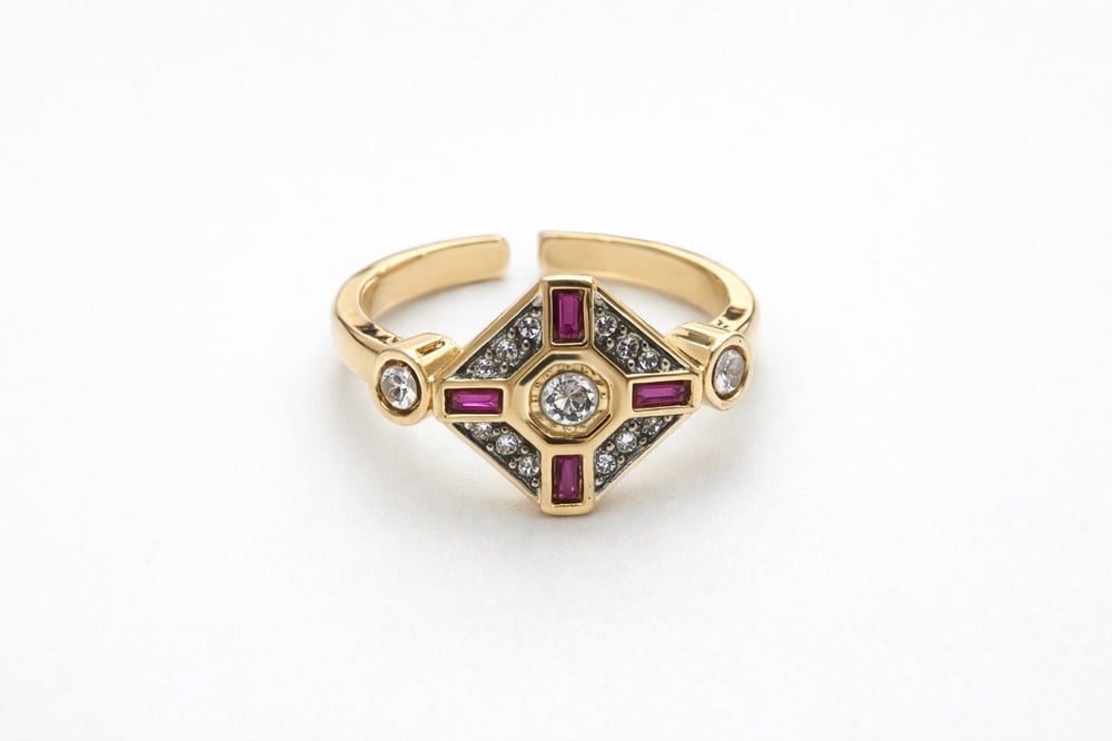 Crimson Square Gold Yüzük