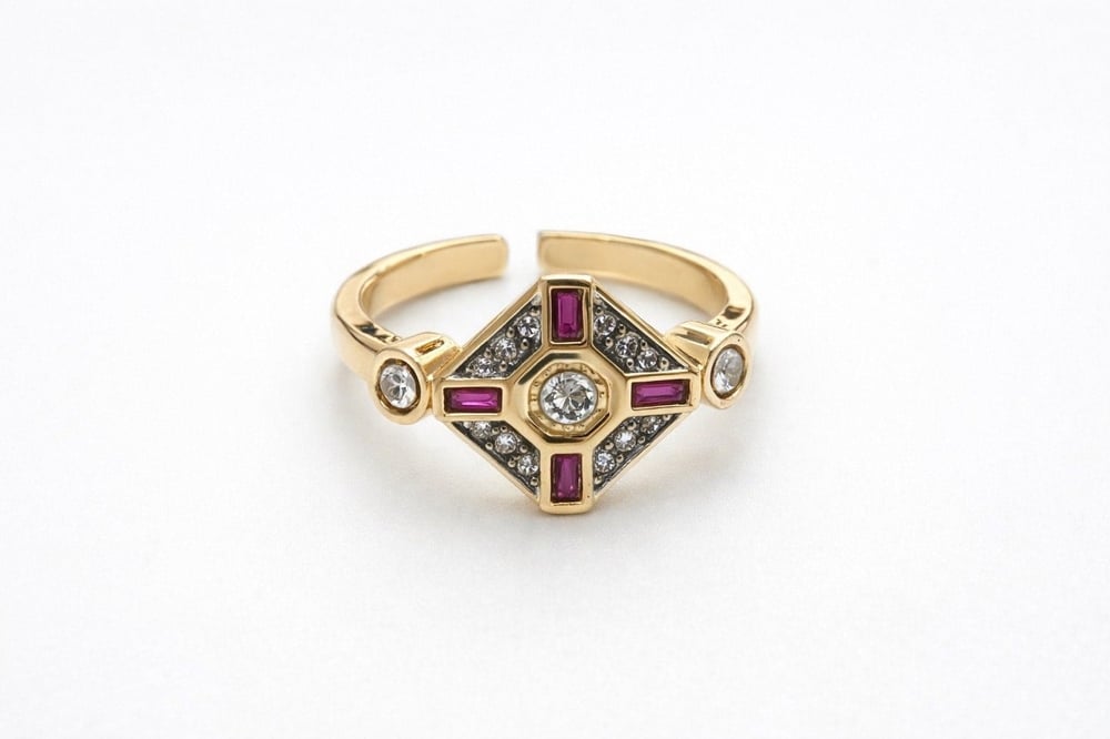 Crimson Square Gold Yüzük