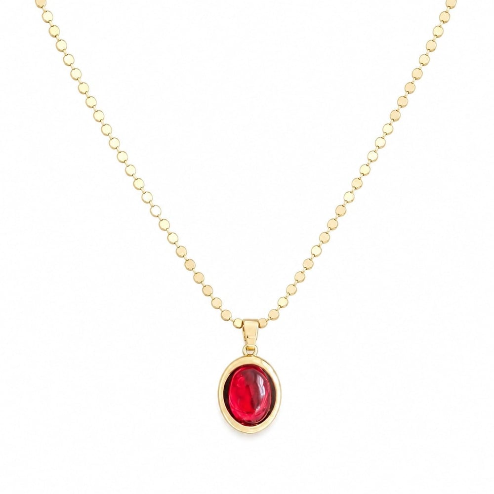 Özel Seri 14K Gold Kaplama Kırmızı Taşlı Çelik Kadın Kolye 4211