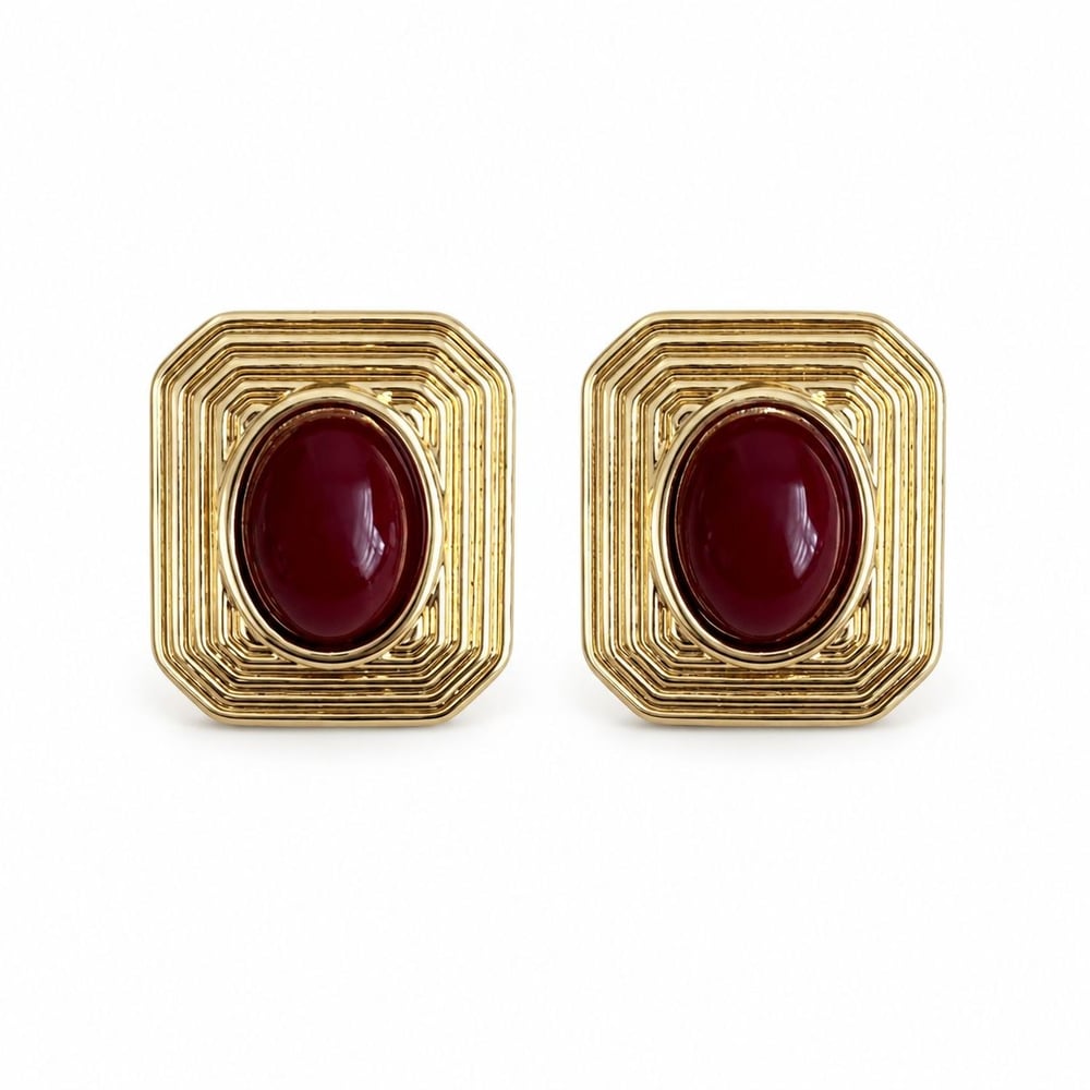 Özel Seri Bordo Taşlı Vintage Küpe 4301