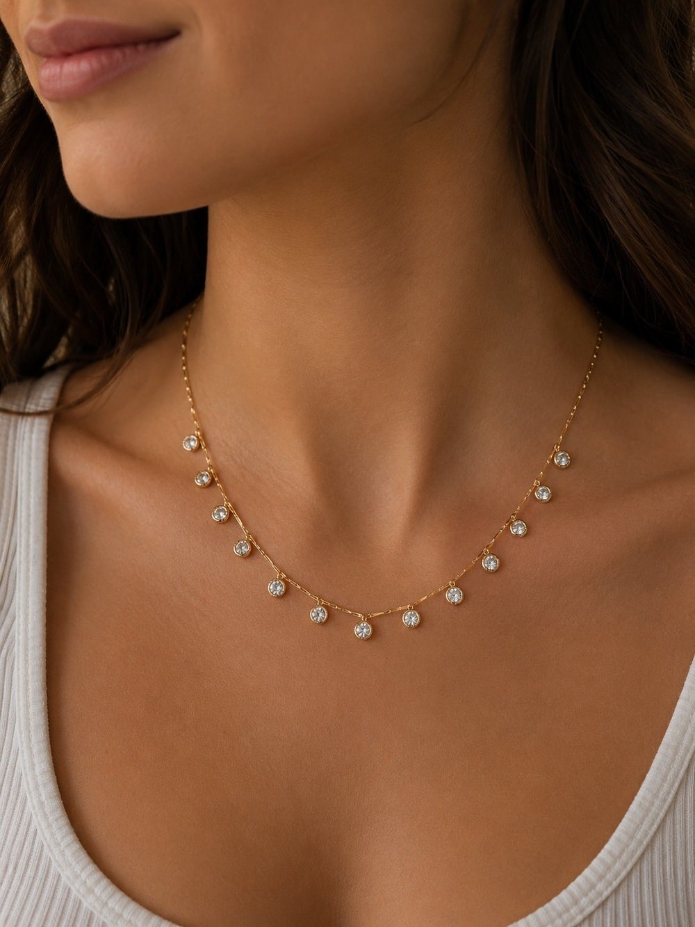 Özel Seri Minimal Taş Detaylı Gold Kolye 4466