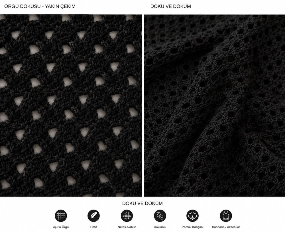 Triko Delikli Örgü Bandana