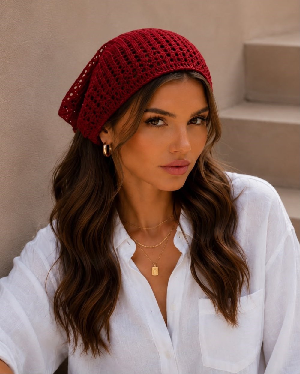 Triko Delikli Örgü Bandana