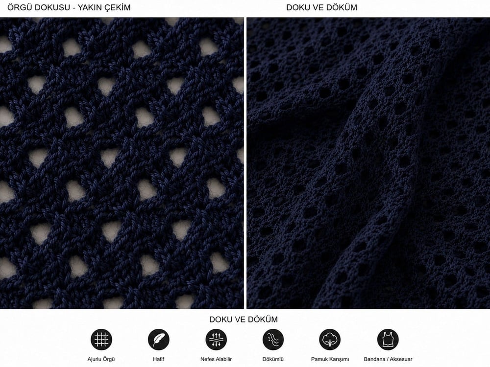 Triko Delikli Örgü Bandana 3980