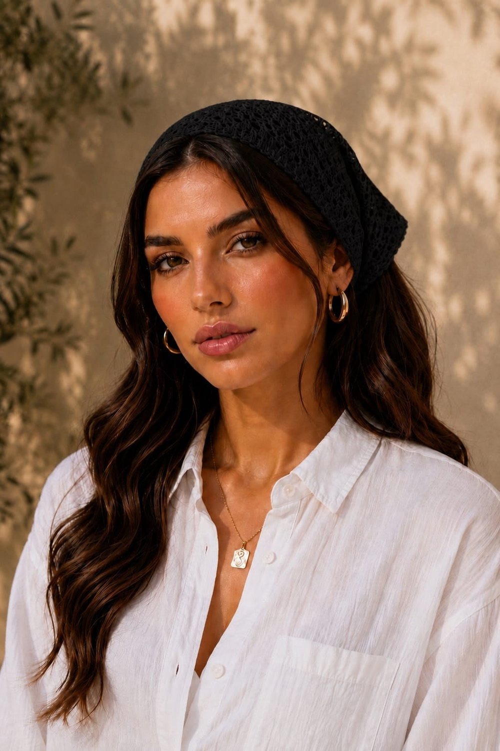 Triko Delikli Örgü Bandana