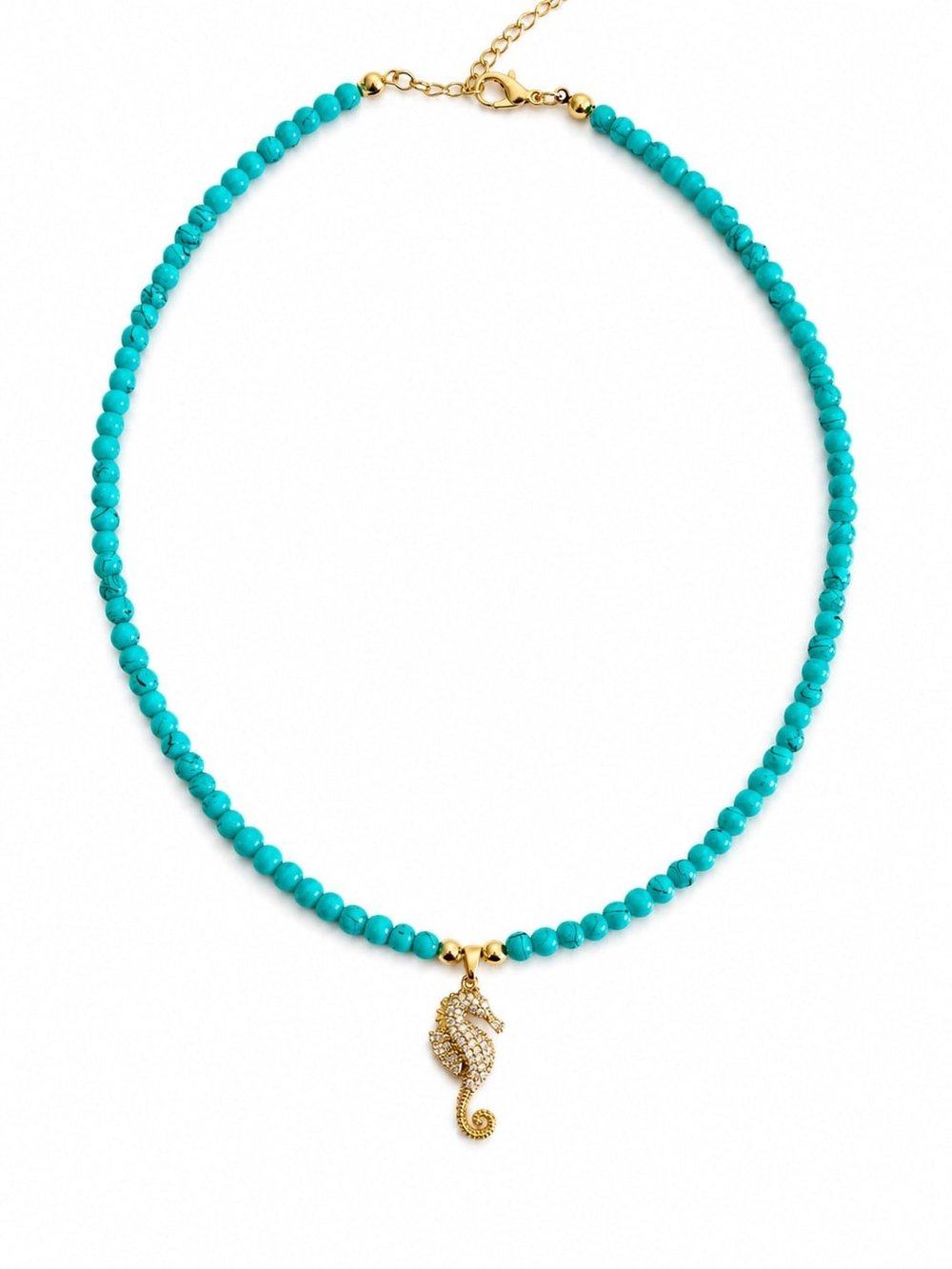 Turkuaz Boncuklu Zirkon Taşlı Denizatı Charm Kolye 3990
