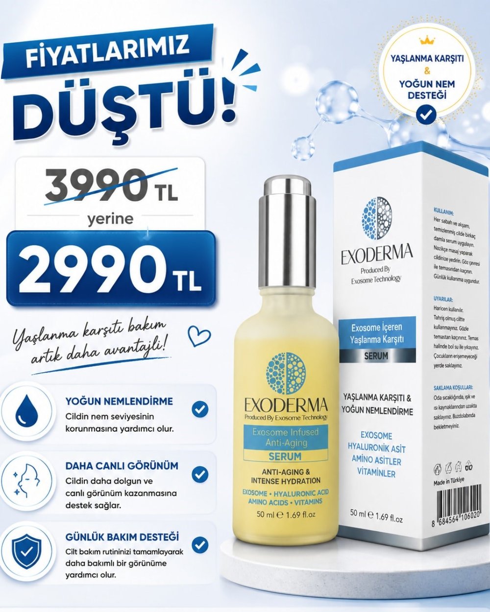 EXODERMA Exosome İçeren Anti-Aging Serum: Yenilikçi Cilt Gençleştirme Teknolojisi