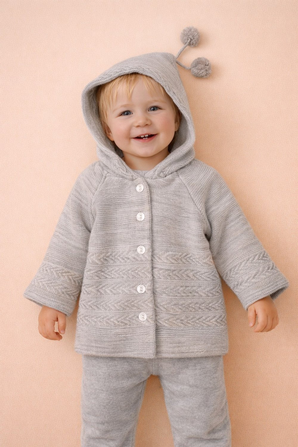 Unisex Bebek Uzun Kollu Şapkası Ponponlu Hırka Modelleri