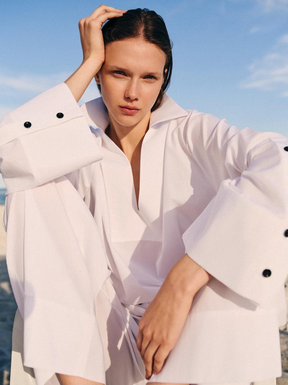 Cotton Poplin Collar Detail Shirt