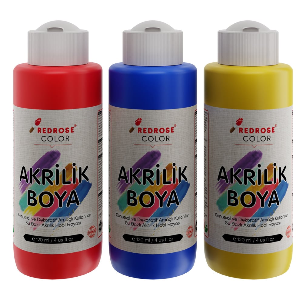 Kırmızı-Mavi-Sarı Akrilik Boya 3'lü Set 3x120ml