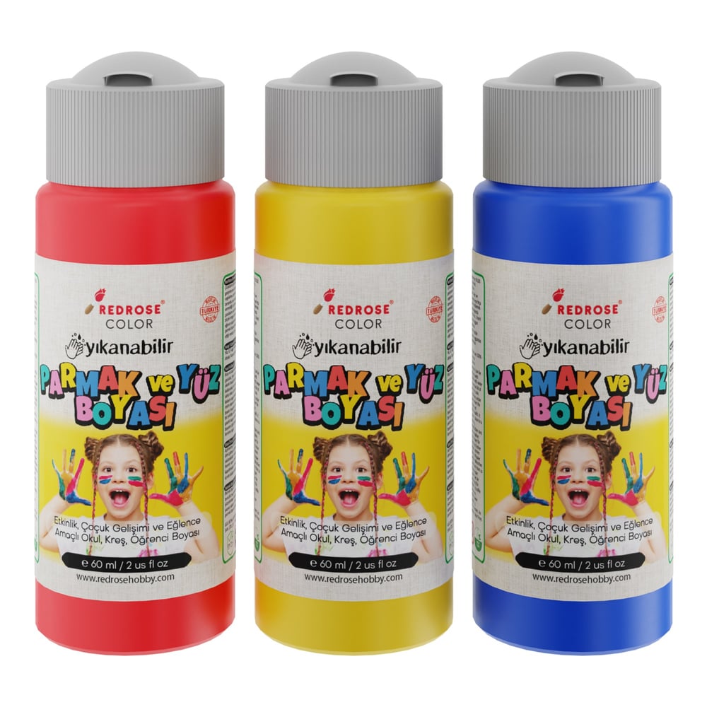 Kırmızı-Mavi-Sarı Parmak Boyası 3'lü Set 3x60ml