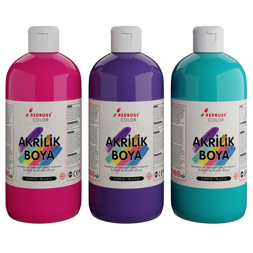 Mor-Fuşya-Turkuaz Akrilik Boya 3'lü Set 3x500gr