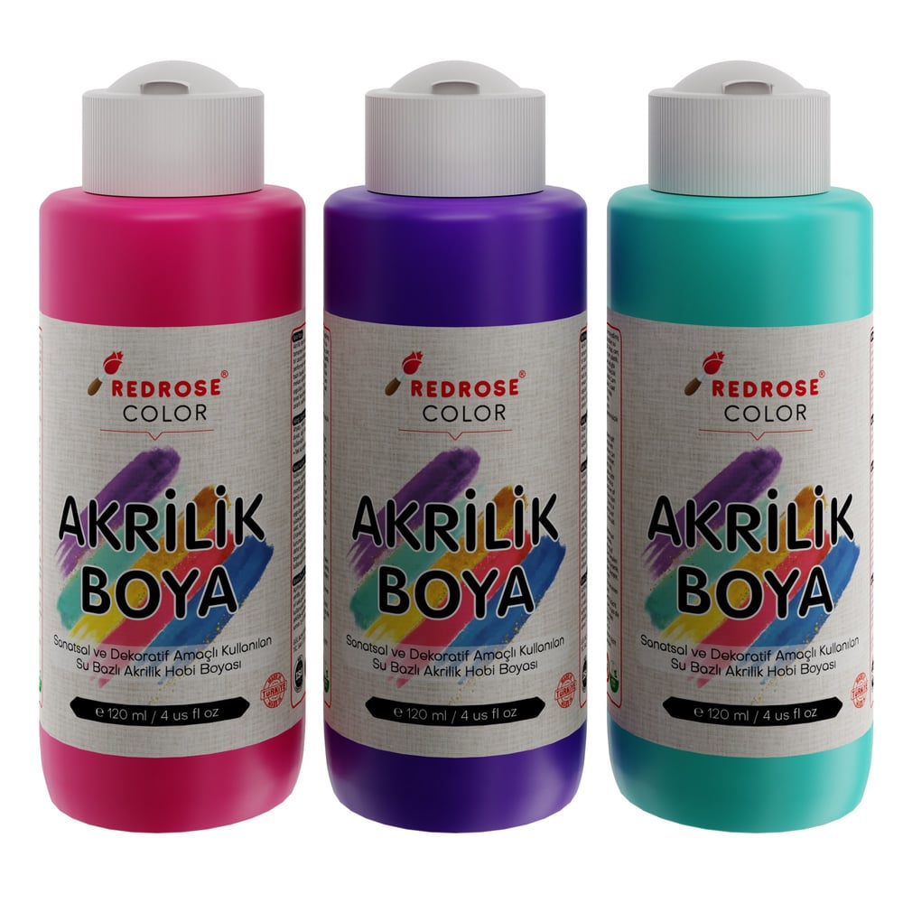 Mor-Fuşya-Turkuaz Akrilik Boya 3'lü Set 3x120ml