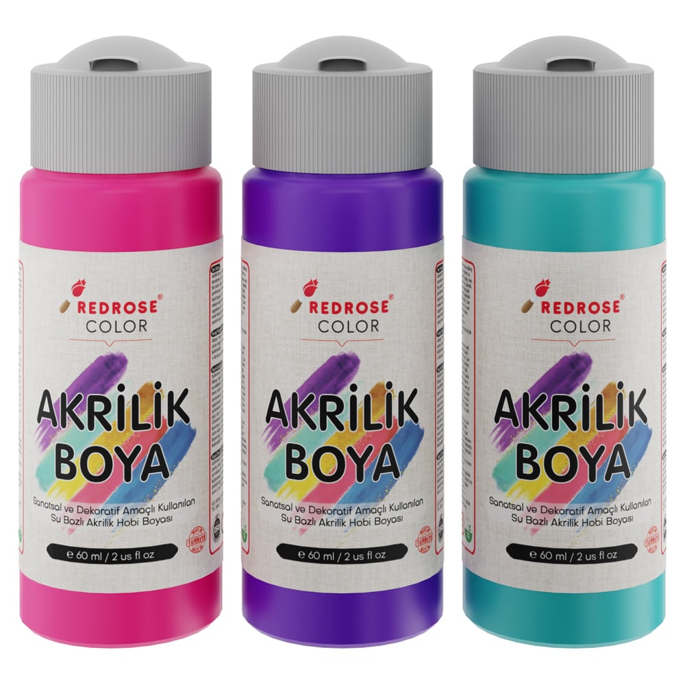 Mor-Fuşya-Turkuaz Akrilik Boya 3'lü Set 3x60ml