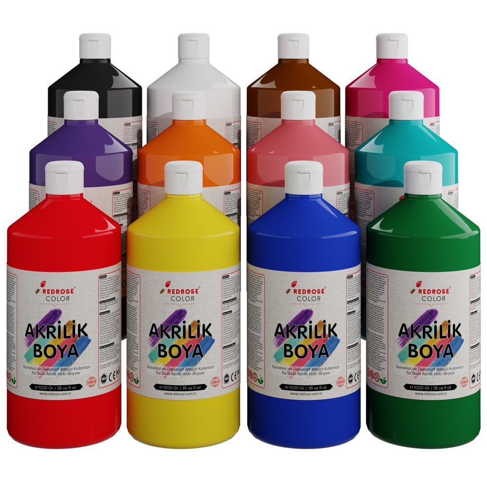 Tüm Renkler Akrilik Boya 12'li Set 12x1000gr