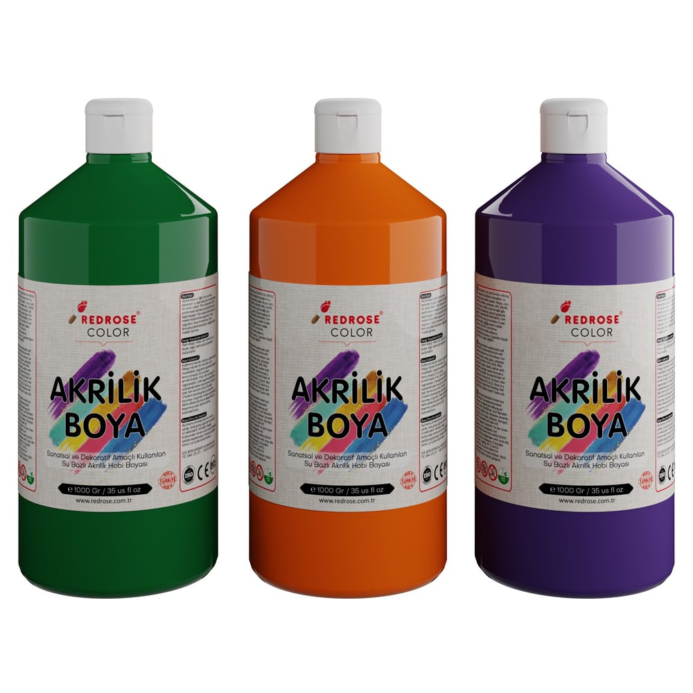 Yeşil-Mor-Turuncu Akrilik Boya 3'lü Set 3x1000gr