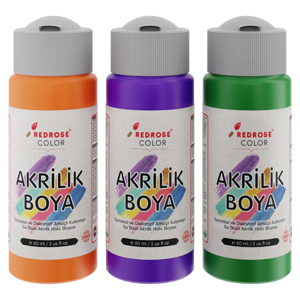 Yeşil-Mor-Turuncu Akrilik Boya 3'lü Set 3x60ml