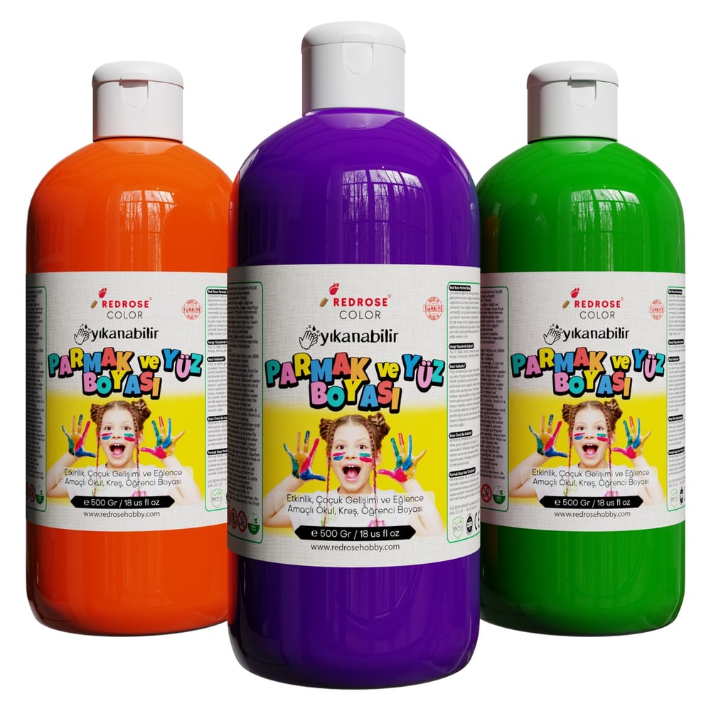 Yeşil-Mor-Turuncu Parmak Boyası 3'lü Set 3x500gr