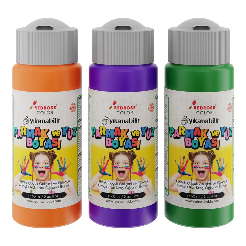 Yeşil-Mor-Turuncu Parmak Boyası 3'lü Set 3x60ml