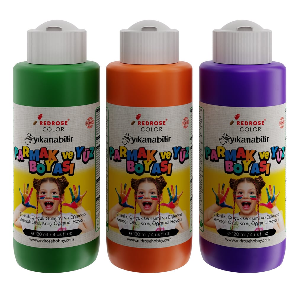 Yeşil-Mor-Turuncu Parmak Boyası 3'lü Set 3x120ml