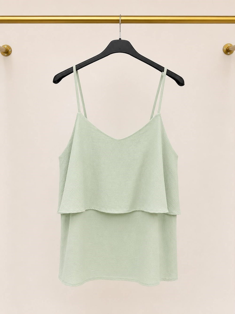 Mint Yeşili Kat Detaylı Askılı Bluz