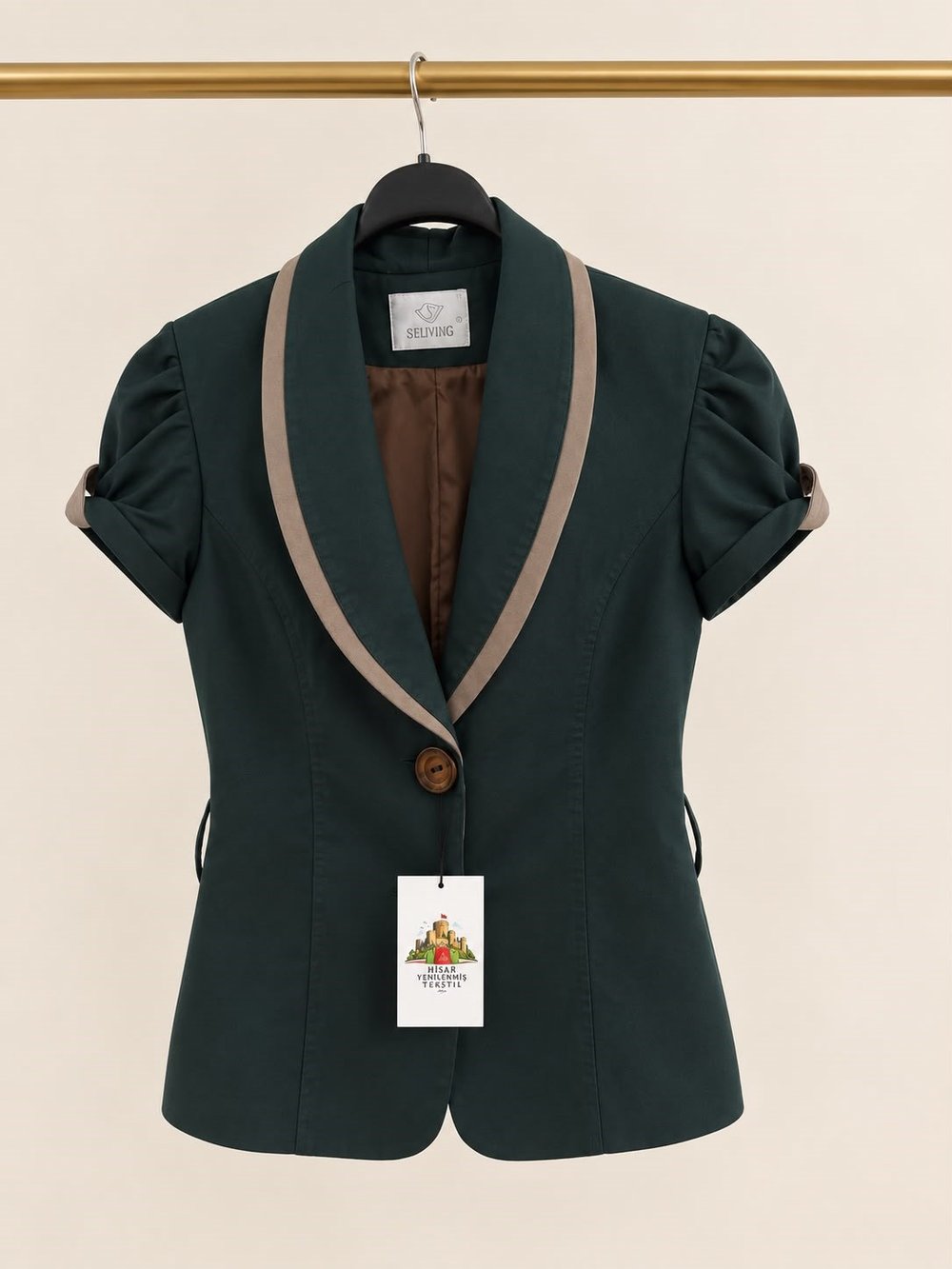 Setrms Haki Şal Yakalı Kısa Kollu Blazer Ceket 