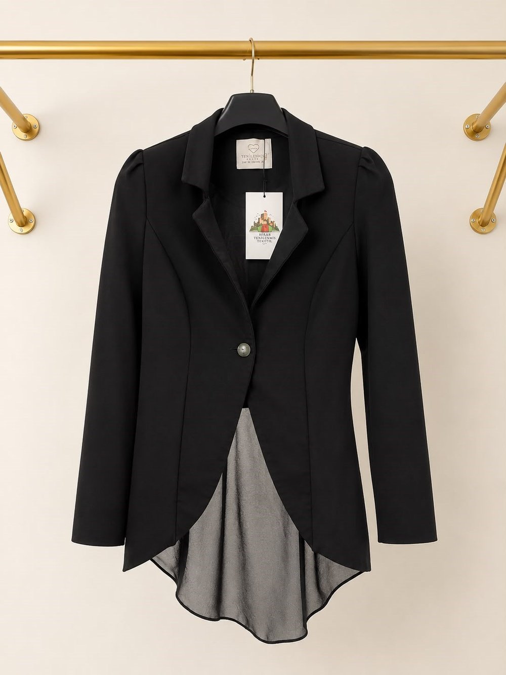Şifon Detaylı Siyah Blazer Ceket 
