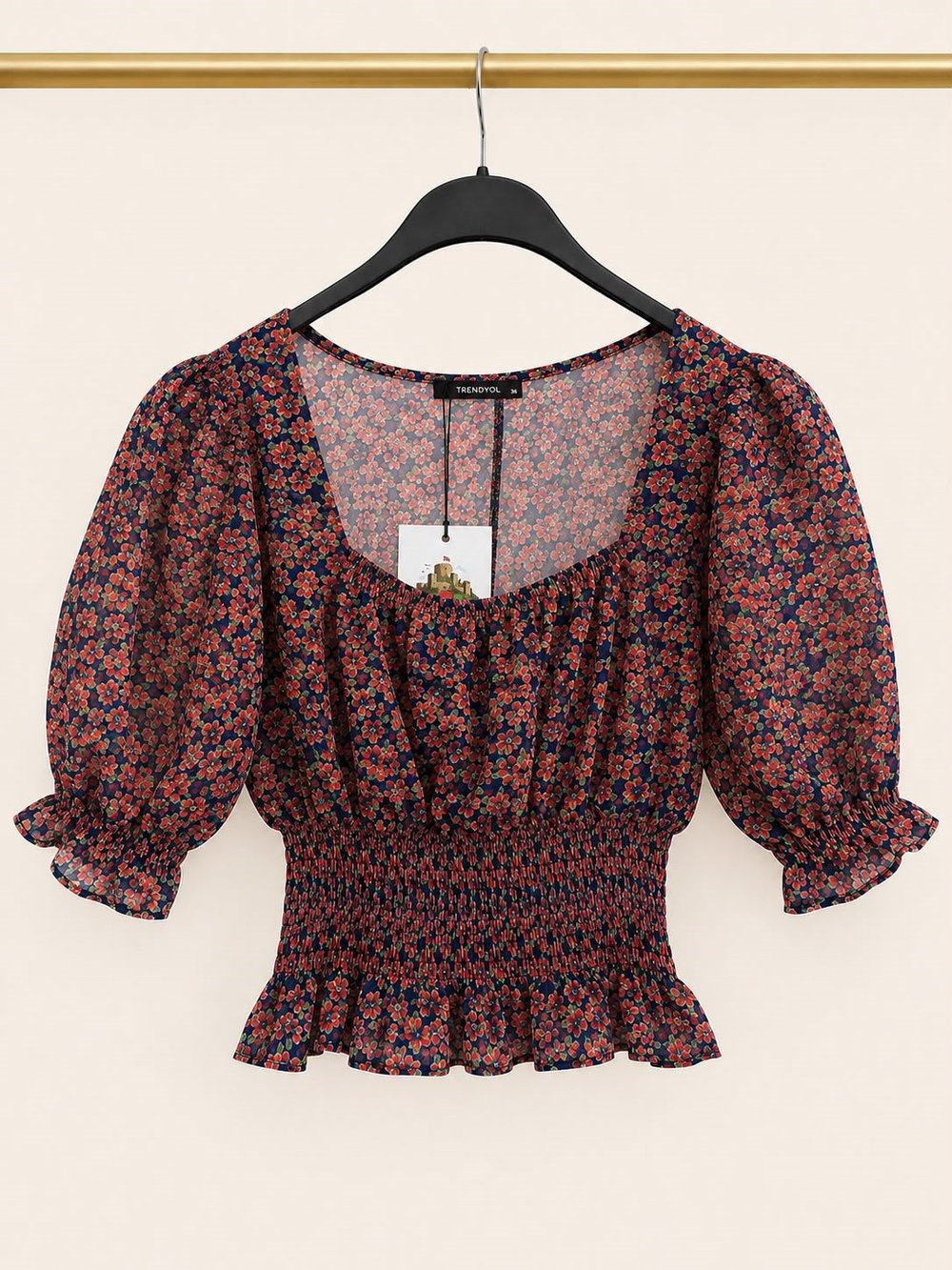 TRENDYOL ÇİÇEK DESENLİ GİPELİ CROP