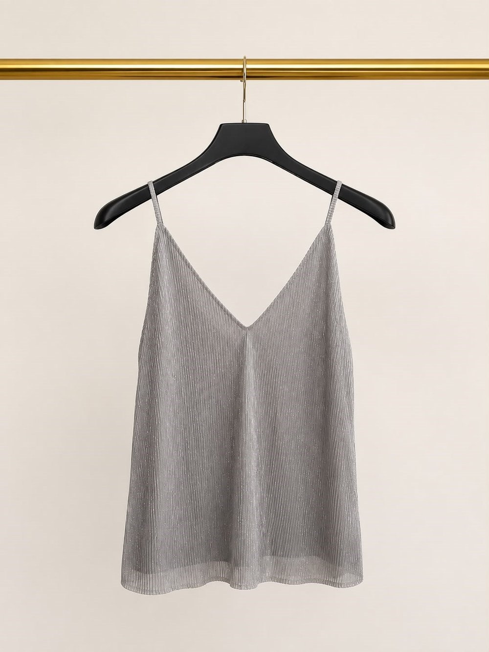 Zara Gri Simli İnce Askılı Pliseli Bluz 