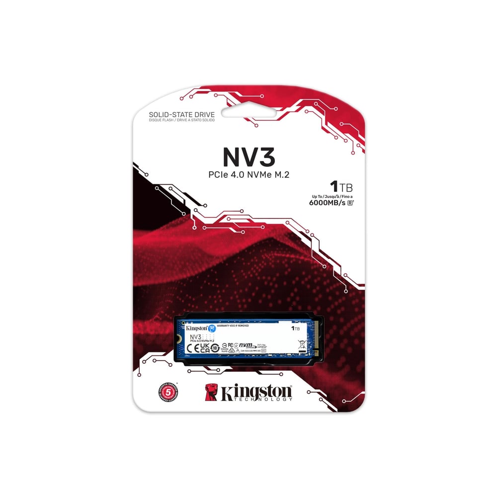 Kingston 1TB NV3 M.2 2280 NVMe SSD | PCIe 4.0 Gen 4x4 | Up to 6000 MB-s | SNV3S-1000G