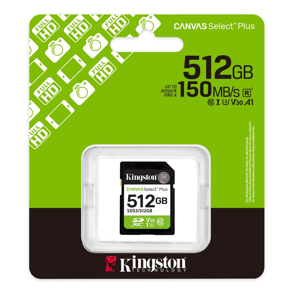 Kingston 512GB SDXC Canvas Select Plus Gen3 150MB/s C10 UHS-I U3 V30