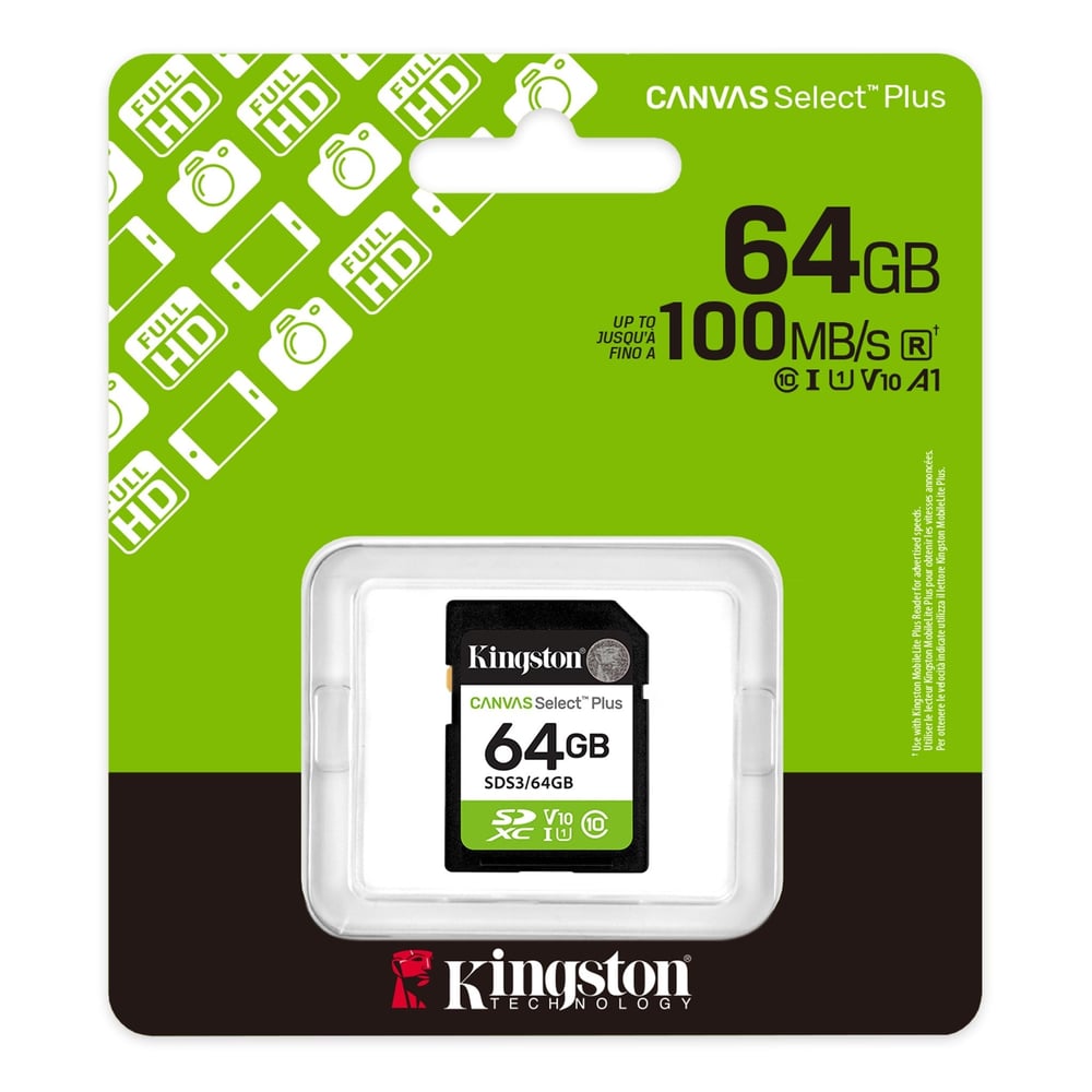 Kingston 64GB SDXC Canvas Select Plus Gen3 100MB/s C10 UHS-I U1 V10