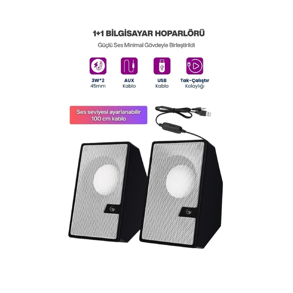 Sprange SR-PN784 3W-2 USB 2.0 3.5mm USB 5V Hoparlör Beyaz