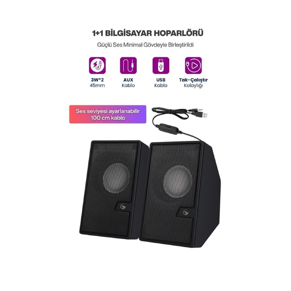 Sprange SR-PN784 3W-2 USB 2.0 3.5mm USB 5V Hoparlör Siyah