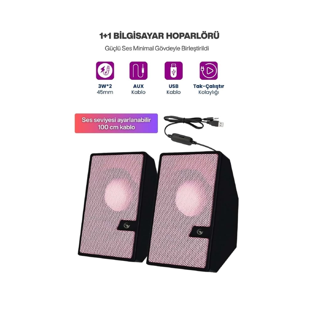 Sprange SR-PN784 3W-2 USB 2.0 3.5mm USB 5V Hoparlör Pembe
