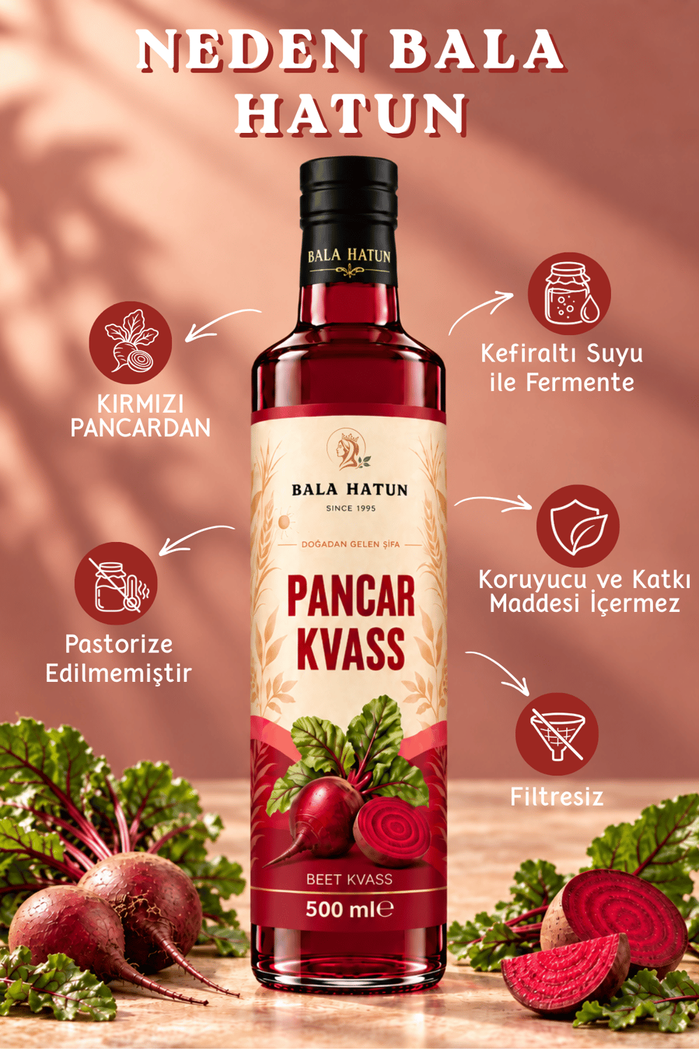 Bala Hatun Pancar Kvass 500ml - Doğal Fermente (2li Cam Şişe)