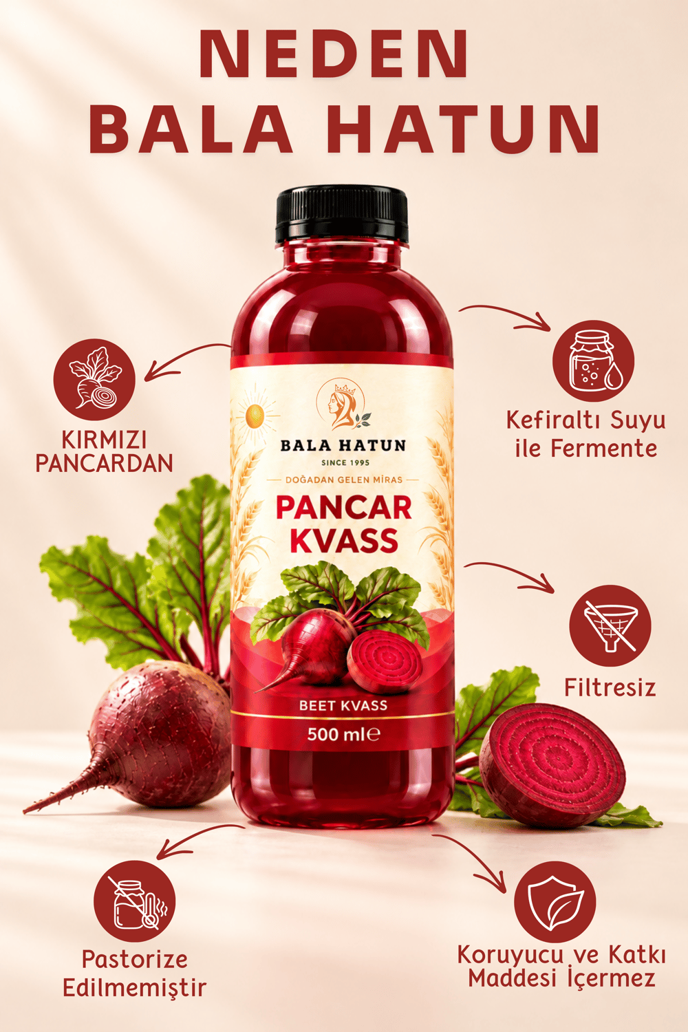Bala Hatun Pancar Kvass 500ml - Doğal Fermente (2li Pet Şişe)