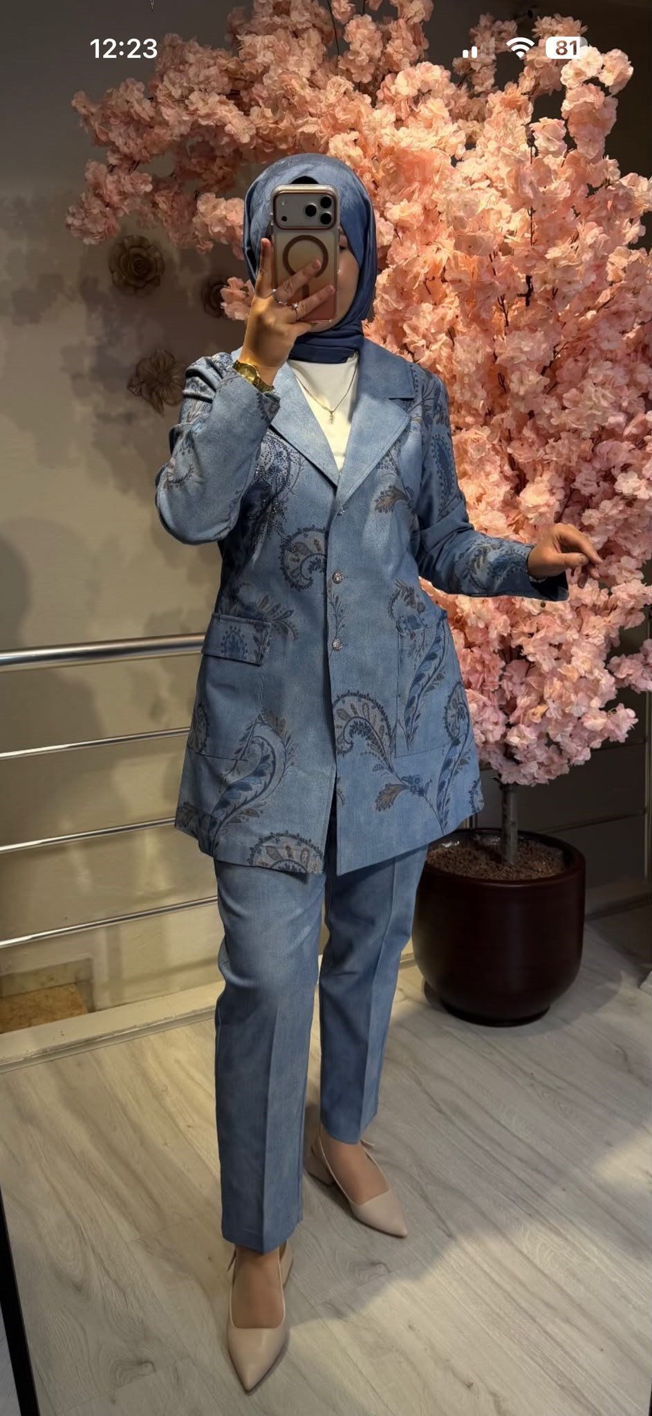 Desenli Blazer Ceketli Takım (Mavi) 