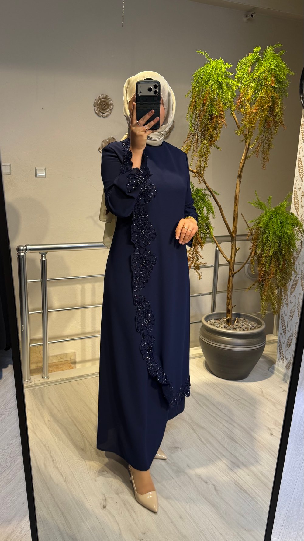 LACİVERT ÇAPRAZ ÇİÇEKLİ ABİYE 