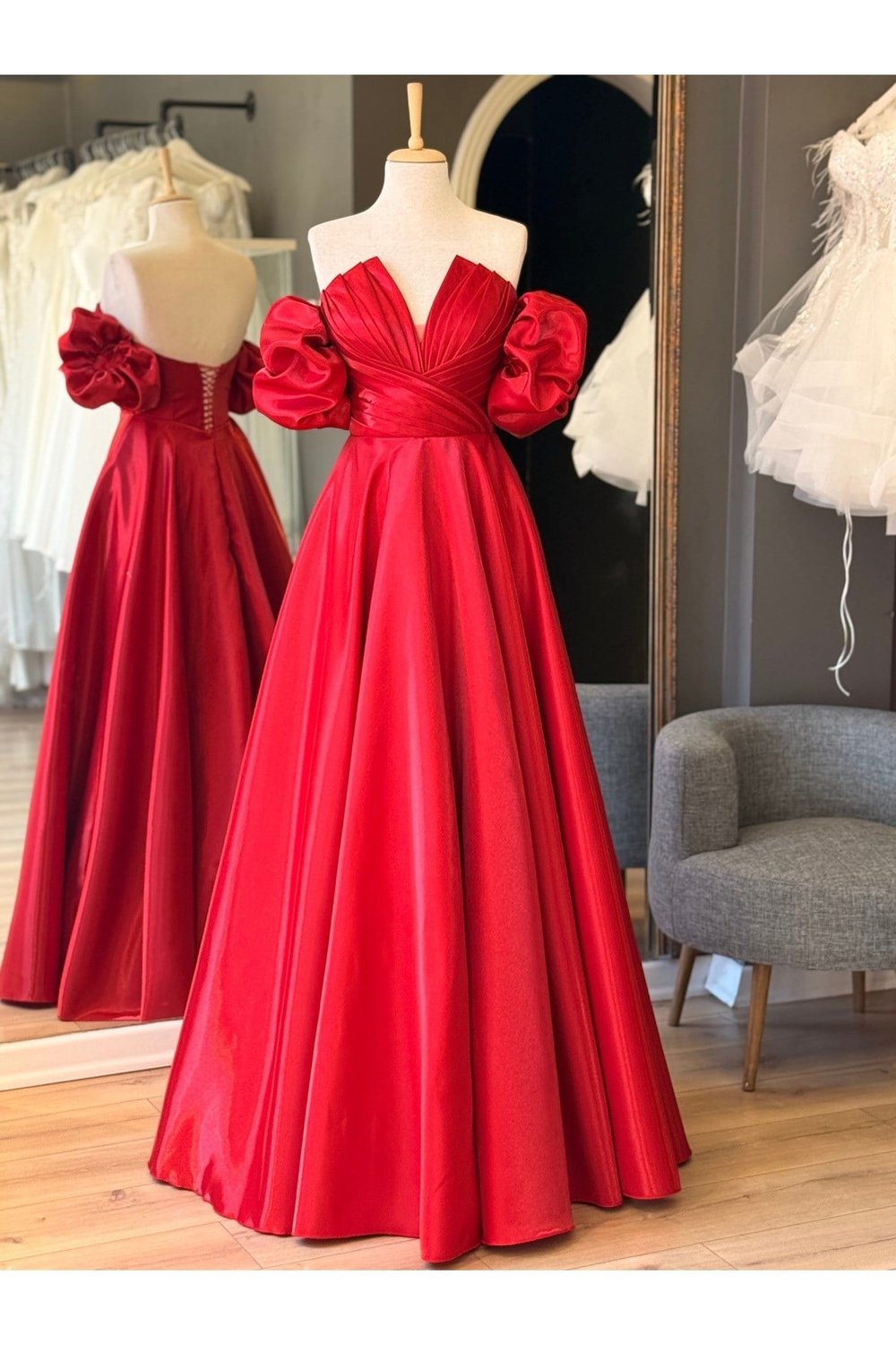 Lenta Wedding Lizbon Kırmızı Kol Detaylı Drapeli Maxi Boy Helen Nikah Ve Gece Elbisesi