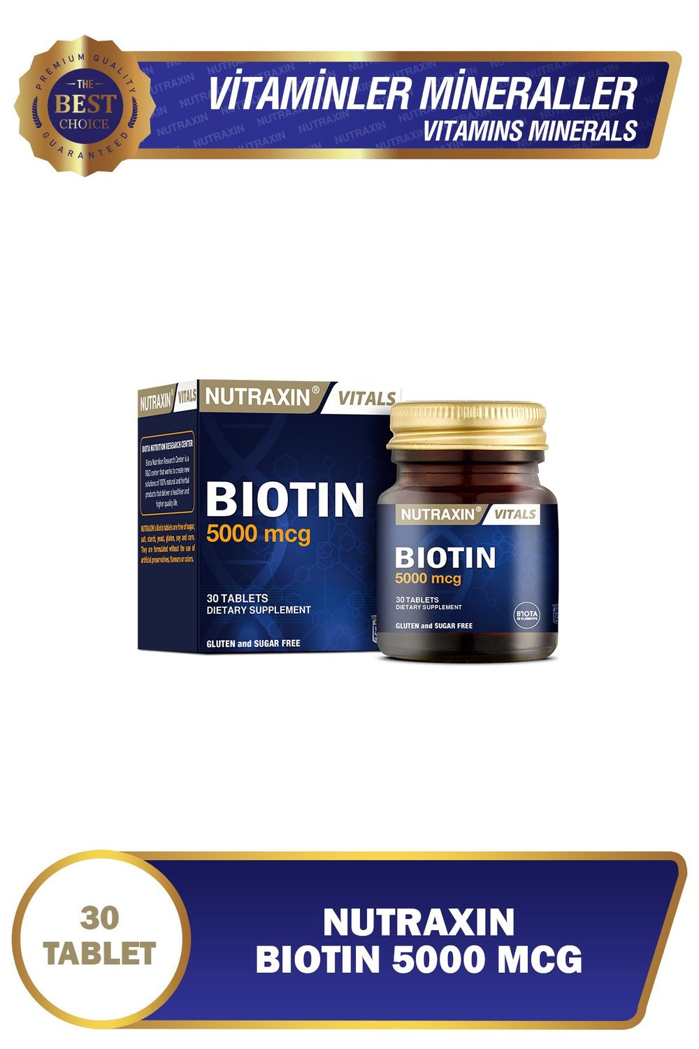 Biotin 5000 mcg 30 Tablet | Yüksek Potens B7 Vitamini
