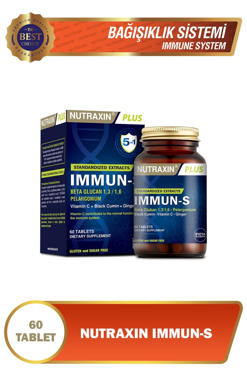 Immun-S 60 Tablet | Beta-Glukan + Afrika Sardunyası + Çörek Otu + Zencefil + C Vitamini
