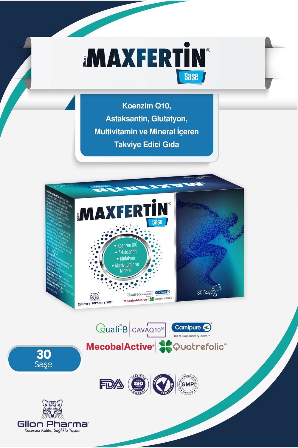 Maxfertin Koenzim Q10, Astaksantin, Glutatyon, Multivitamin ve Mineral İçeren Takviye Edici Gıda