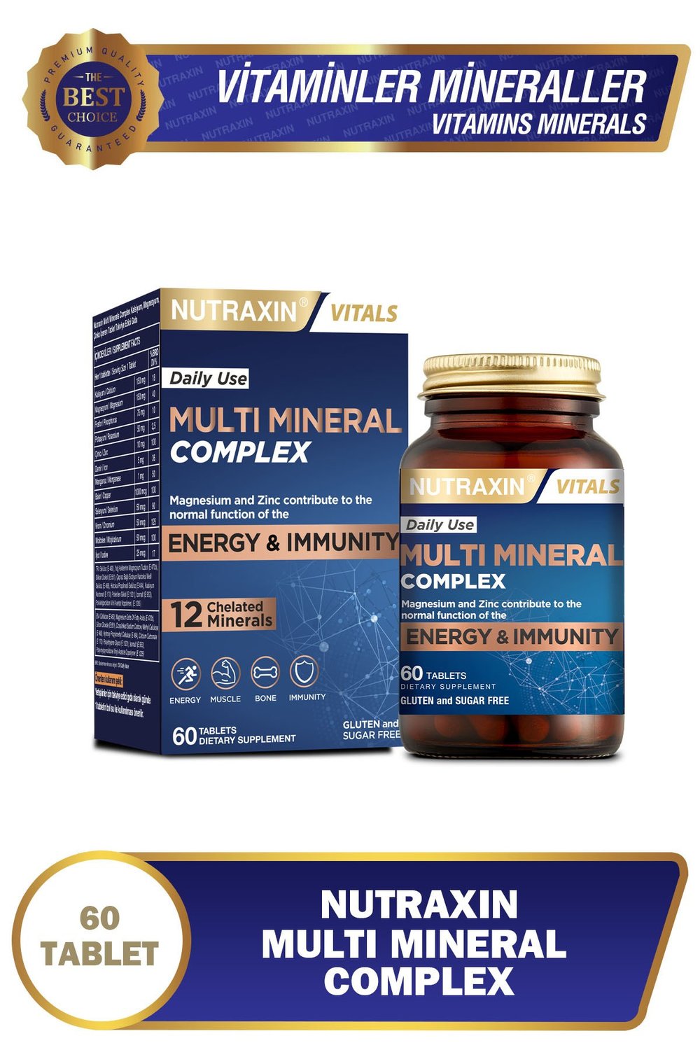 Multimineral Complex 60 Tablet Magnezyum, Kalsiyum, Çinko, Demir, İyot, Krom