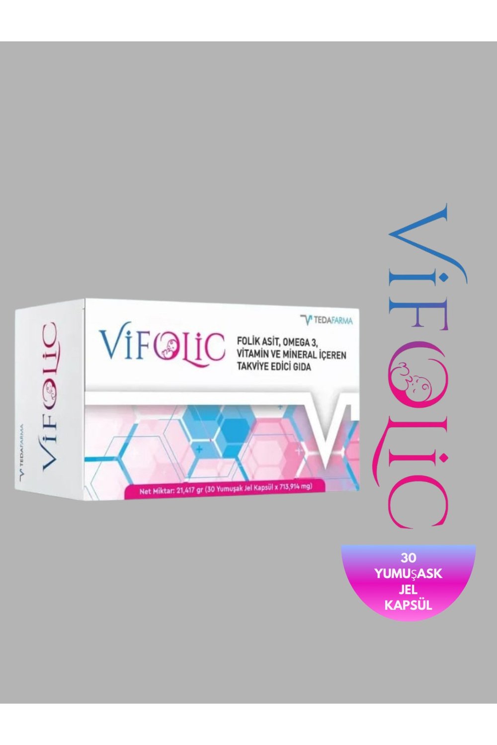 Vifolic Folik Asit, Omega 3, Vitamin Ve Mineral içeren Takviye Edici Gıda, 30 Soft Jel Kapsül
