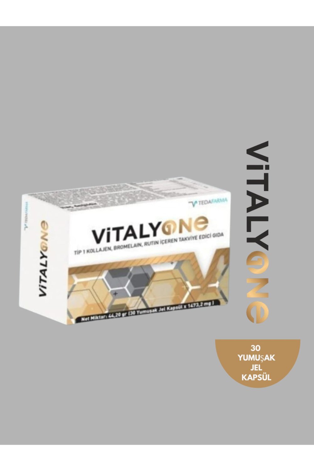 VİTALY ONE Tip 1 Kollajen, Bromelain, Rutin İçeren Takviye Edici Gıda, 30 Soft Jel Kapsül