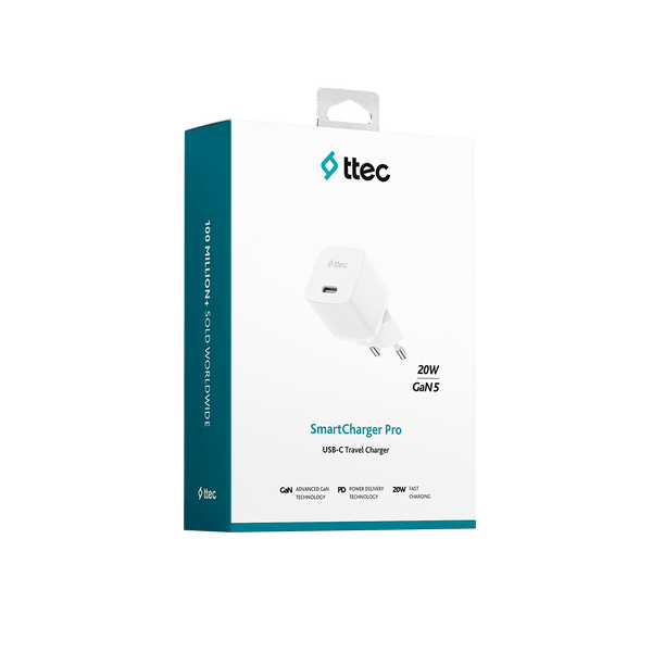 2SCG20B ttec SmartCharger GAN 20W PD Seyahat Hızlı Şarj Aleti Beyaz